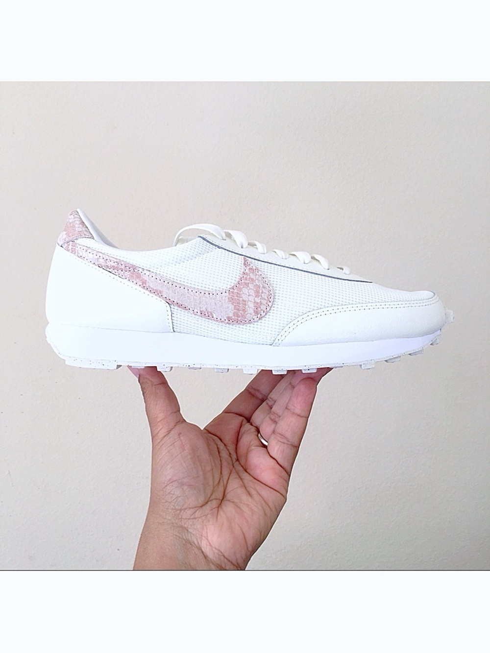 Nike DBreak Women's Retro White Sneakers with Beige Snake embossed Swoosh Accent